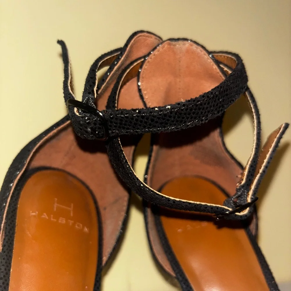 H by Halston Black Ankle Strap Stiletto Heels Minimalist Evening Prom 8
